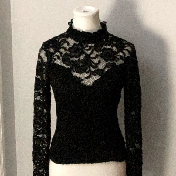 Bebe black lace long sleeve top - Picture 1 of 7